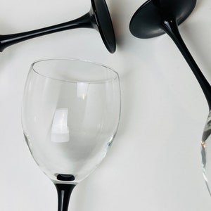 Vintage Luminarc Black Stemmed Wine Glasses/Made in France/Vintage Barware/Vintage Glassware/Set of Four