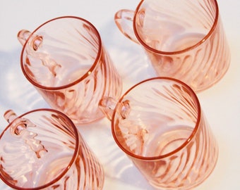 Arcoroc Rosaline Pink Swirl Glass Mugs/ Set of Four