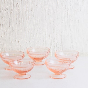 Anchor Hocking Glass Pink Depression Era Pedestal Bowls/ Mayfair Pattern/ Set of Five