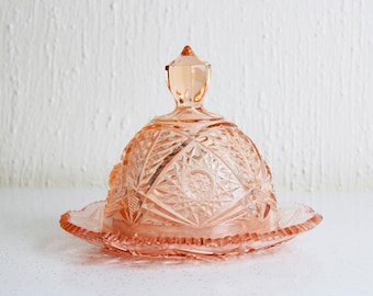 Viking Glass Pink Butter Dish/Cloche/Made in USA