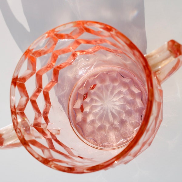 Rose Pink Depression Glass Sugar Bowl/ Sugar Caddy/ Vintage Beveled Glass/ Dining & Serving