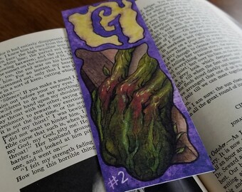 Segnalibro illustrato con acquerello e inchiostro basato sul libro horror su un mostro nel seminterrato che mi ha fatto venire la pelle d'oca