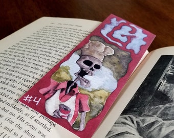 Bookmark illustrated with watercolor based on horror book about a skeleton cookout that gave me goosebumps