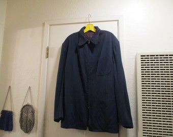 1940s ZERO KING Men's Navy Gabardine Zip Front Jacket  XL