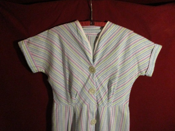 Bright Fun 1950's Striped Cotton House Dress - image 1