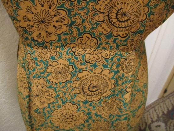 1940's Rayon  Dress with Gold Floral Green and Bl… - image 10