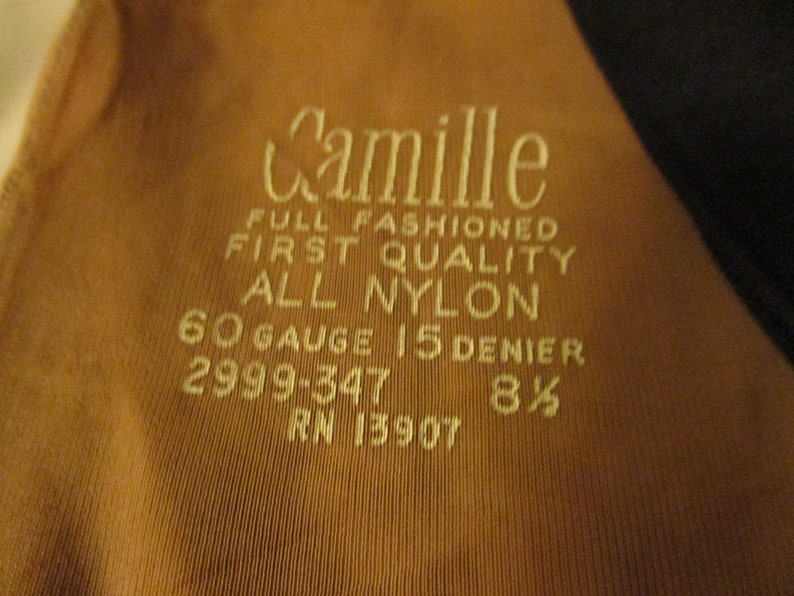 1940's Camille Beige Seamed Nylon Stockings w/ Black Cuban Heel 1 Pr. Size 8-1/2 Never been worn image 2