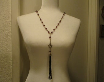 1 of a Kind!  Edwardian Downton Abbey 'Style' Handmade Lavaliere Amethyst Crystal Necklace.  Feb. Birthday.  View photos