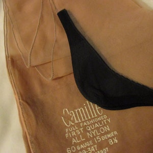 1940's Camille Beige Seamed Nylon Stockings w/ Black Cuban Heel 1 Pr. Size 8-1/2 Never been worn image 4