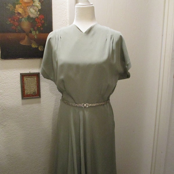 Breathtaking Elegance! 1940s Original DuBarry Mint Green Crepe Floor Length Evening Gown w/ Ruched Derriere, Floor Length Sash- See Photos
