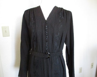 Stunningly Elegant Early 1920s Black Silk Crepe Dress w/ Peplum.  Any size up to XL