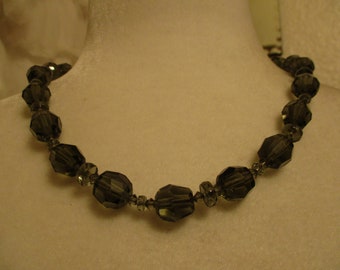 Vintage Smokey Gray Quartz Crystal Beaded Necklace