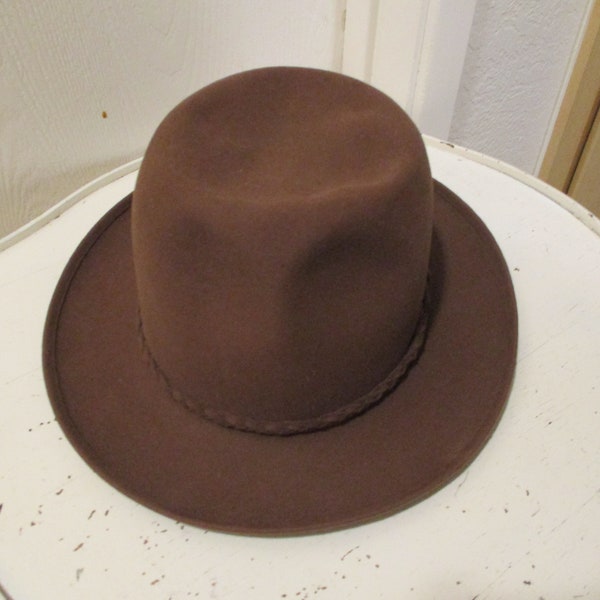 1940s/50s STETSON Royal Deluxe Fedora Chocolate Brown Fur Felt Men's Hat - Size 7-1/4  Please view additional photos