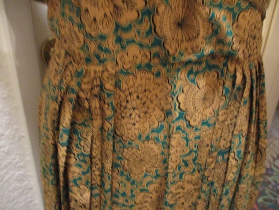 1940's Rayon  Dress with Gold Floral Green and Bl… - image 4