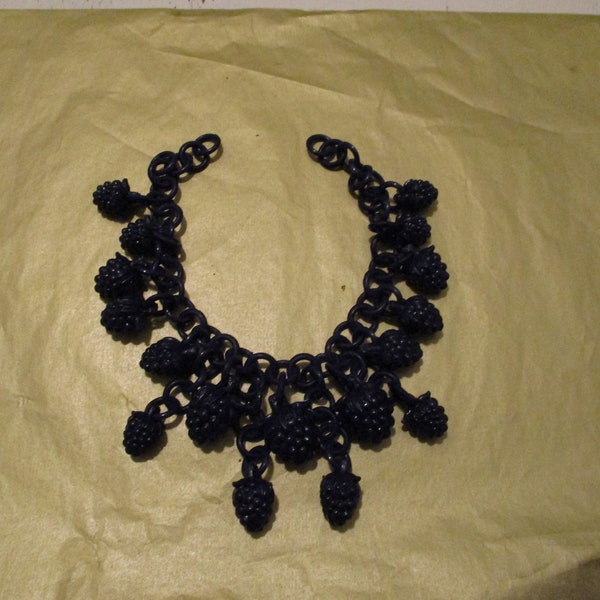 Vintage circa 1930s Navy Celluloid  'Blackberries' on a Navy Celluloid Chain