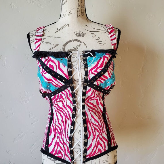 Pink Zebra Print Tank With Studs Ruffles and Eyelets | Etsy