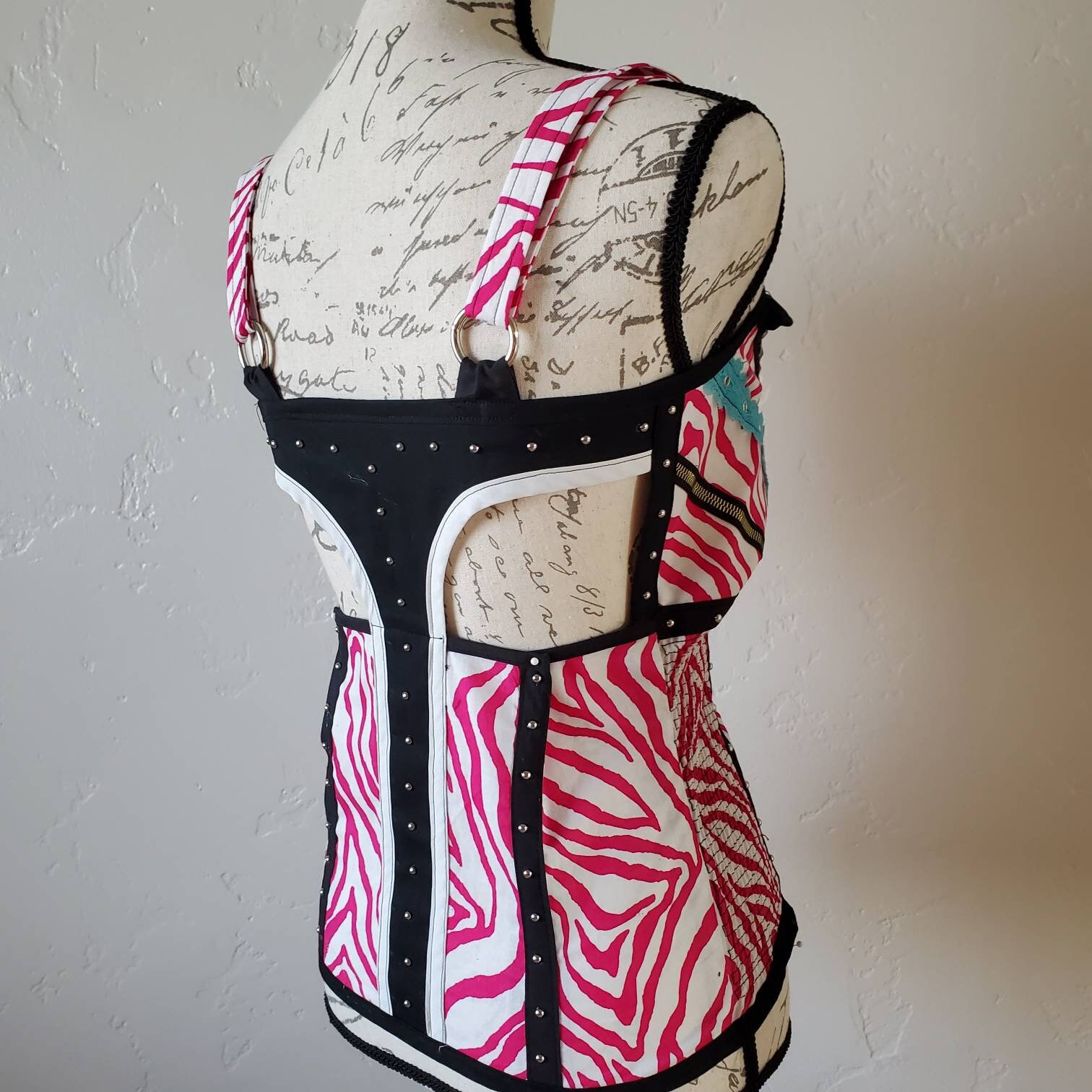 Pink zebra print tank with studs ruffles and eyelets Etsy
