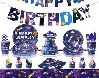 Astronauts Party Tableware Decor Disposable Dinnerware Plates Napkins Balloons For Birthday Wedding Day Thanks Giving Farewell Dinner Party