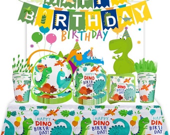 Dinosaur Party Tableware Birthday Supplies Plates Napkins Tablecloth Candy Box Decorations Disposable Dinnerware Boys Kids Tyrannosaur