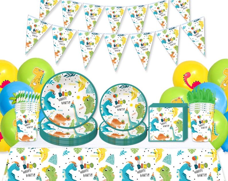 Cartoon Dinosaur Party Tableware Birthday Decor Supplies Baby Shower Disposable Dinnerware Plates Cups Napkins Table Cover
