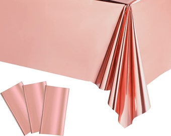 Rose Gold Foil Party Rectangle Table Covers Disposable Tablecloth Shiny Plastic Waterproof Tablecloth for Wedding Anniversary Engagement
