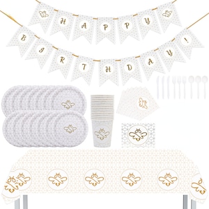Biene Geschirr Party Dekoration Einweg Geschirr Pappteller Servietten Tassen Tischdecke Gender Reveal Baby Shower Geburtstag abbaubares Set