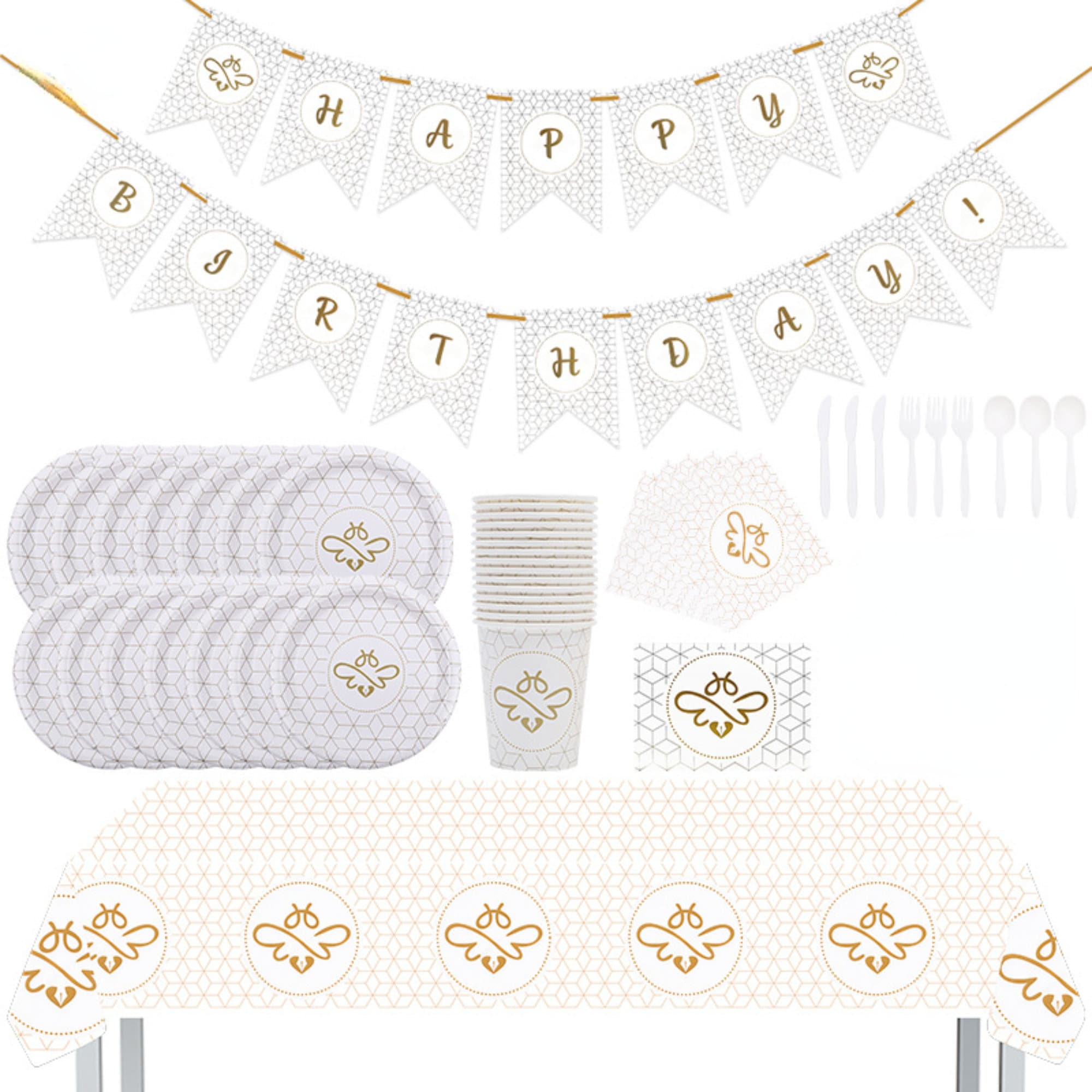 Bee Tableware Party Decorations Disposable Dinnerware Paper Plates Napkins Cups Tablecloth Gender Reveal Baby Shower Birthday
