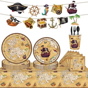 Piratenschiff Party Geschirr Einweggeschirr Geburtstagsdekoration Schatzkarte Teller Maritime Servietten Insel Tischdecke Geburtstagsparty