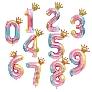 32Inch Number Balloons 0-9 Large Foil Helium Golden Crown Balloon Alphabet Birthday Baby Shower Mylar Giant Balloon Party Decoration Wedding