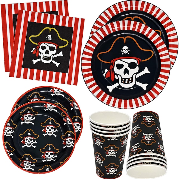 Red Turban Pirate Party Tableware Disposable Dinnerware Birthday Supplies Halloween Skull Decorations Favor Bone Cutlery Adult Teens Kids