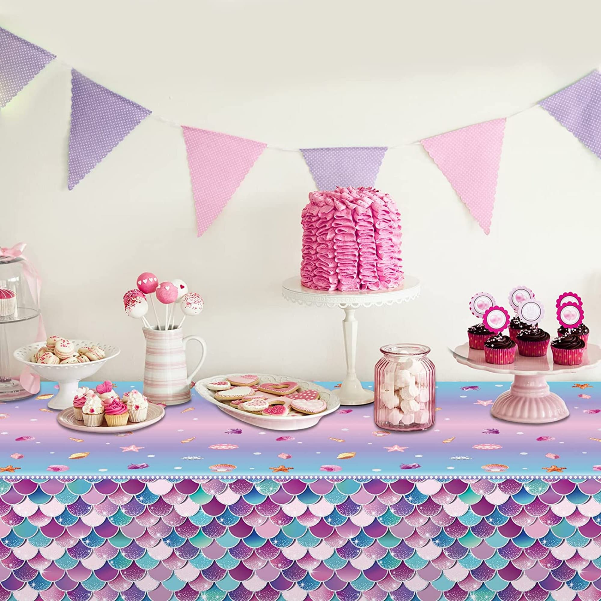 MaitianGuyou 6 pezzi tovaglia sirena sotto il mare tema festa di compleanno bomboniere decorazioni tovaglia in plastica per ragazze principessa bambino doccia tema compleanno 54x108 inch