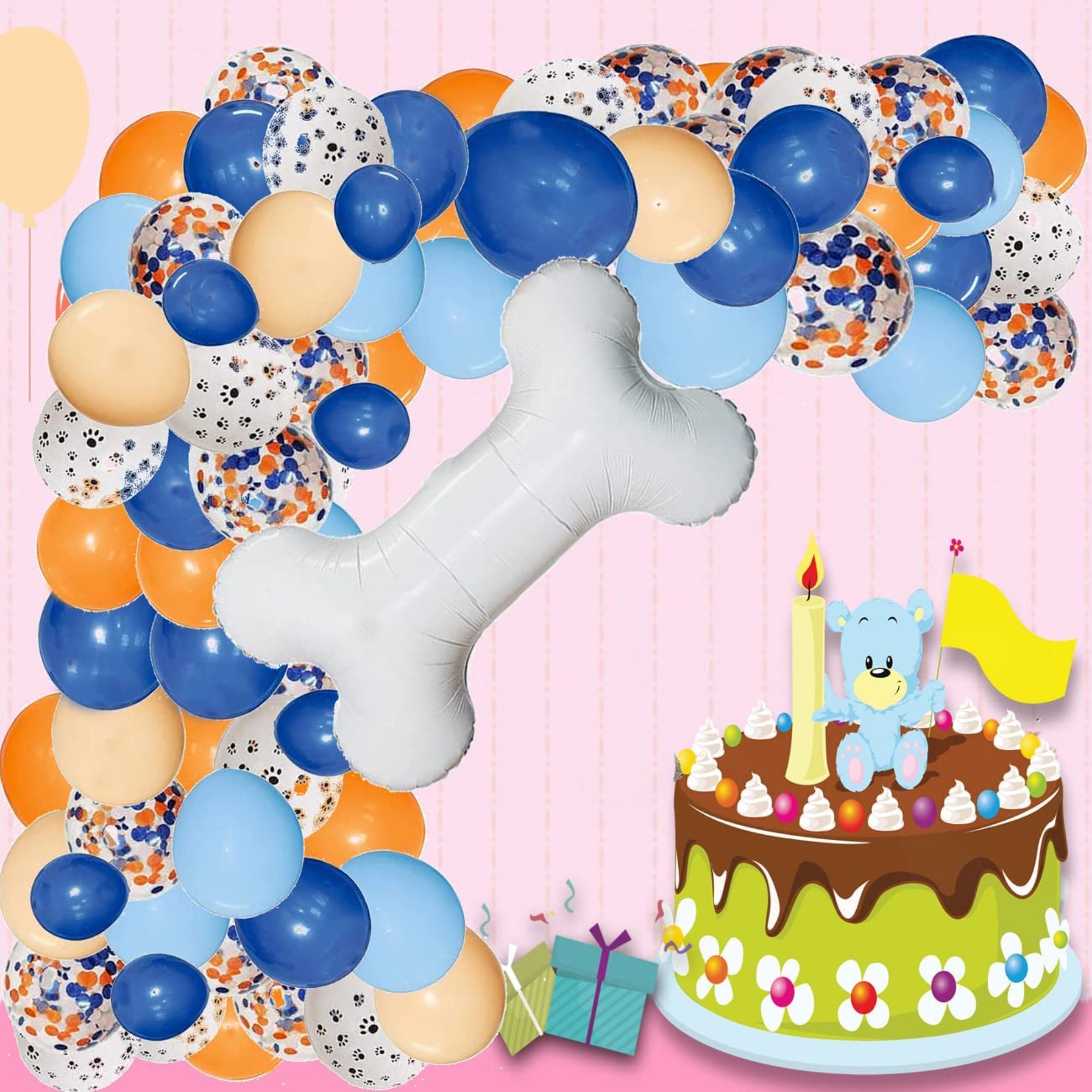 Orange Blush Dog Paw Balloon Arch with Bone Shaped Foil Balloons