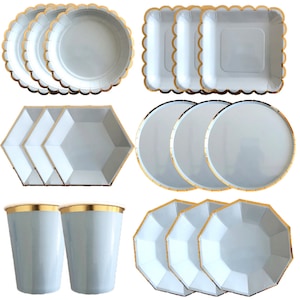 Stoviglie per feste in oro blu Piatti di carta usa e getta Tazze Tovaglioli Posate Onda solida Quadrato Forniture per feste di compleanno Set di decorazioni per stoviglie