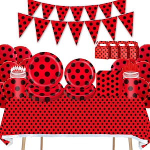 Biedronka Impreza Naczynia Urodzinowe Dekoracje Czarny Czerwony Kropka Jednorazowe Naczynia Obiadowe Serwetki Kubki Obrus Baby Shower Artykuły Na Imprezę Dla Dzieci
