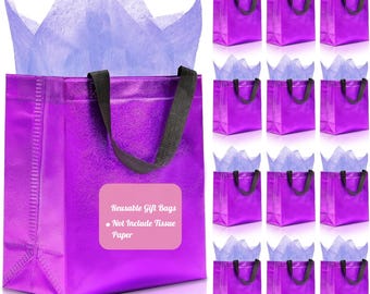 Reusable Gift Bags with Handles - For Birthdays, Parties, Holidays, Weddings - Medium (10x4x8in) - Purple (Does Not Include Tissue Paper)