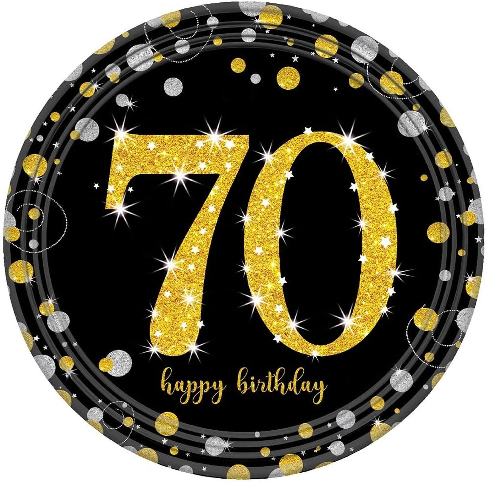 Het vieren van 70e verjaardag gouden wenskaart met confetti. 3D R ⬇ ...