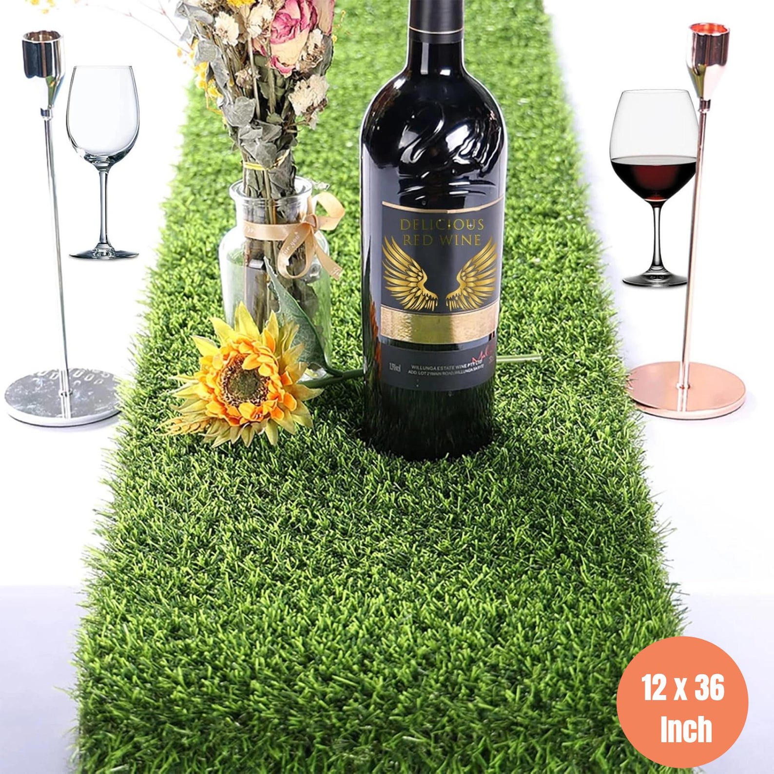 12 x 36 Inch Artificial Grass Table Runners Washable Synthetic Faux Trimmable Artificial Tabletop Supplies Tablecloth for Baby Shower Golf