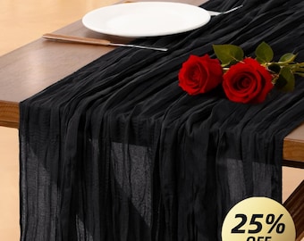 Camino de mesa de gasa negra para San Valentín, estilo bohemio, rústico, de granja, para bodas, fiestas, baby showers y cumpleaños