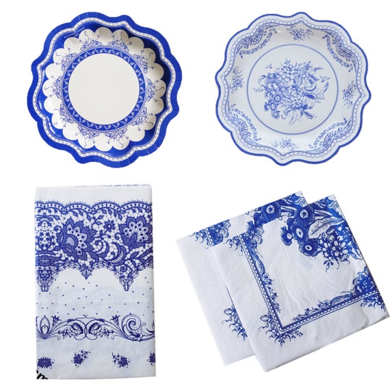 Disposable Party Plates 96-Piece Blue Floral Paper Plate Set ...