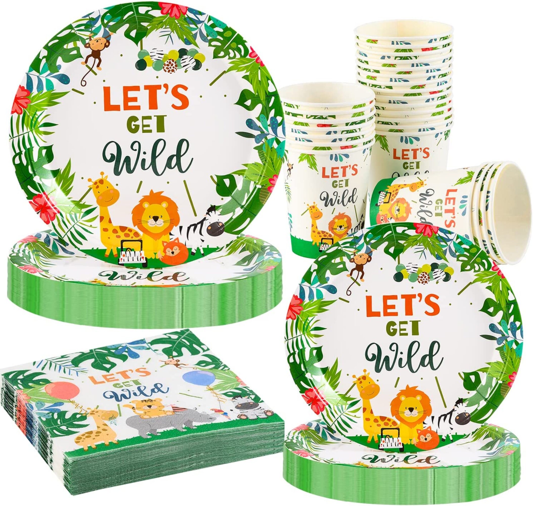 Wild One Two Jungle Safari Party Tableware Birthday Decorations Kids Boy Disposable Dinnerware Dishes Paper Plates Cups