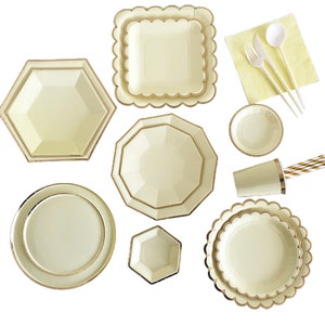 Gelb Gold Party Geschirr Einweg Pappteller Tassen Servietten Besteck Solide Welle Quadrat Geburtstag Party Liefert Geschirr Dekoration Set