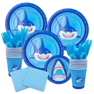 Shark Party Tableware Disposable Dinnerware Birthday Supplies Paper Plates Napkins Cups Sea Animal Baby Shower Decorations Party Favor