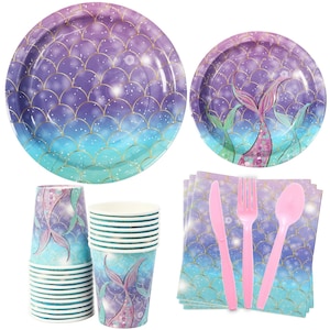 Mermaid Party Tableware Disposable Dinnerware Birthday Supplies Dessert Plates Napkins Cup Girl Baby Shower Wedding Hawaii Ocean Party Decor