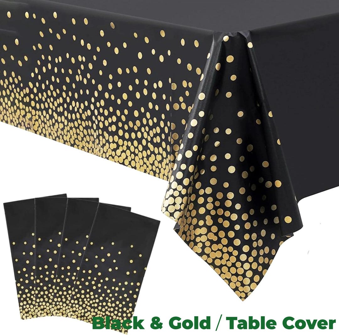Black Gold Plastic Tablecloths for Rectangle Tables Disposable ...