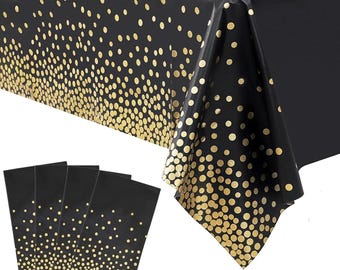Black Gold Plastic Tablecloths for Rectangle Tables Disposable Waterproof Table Cover for Birthday Bridal Wedding Baby Shower Party Decor
