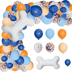 Kit de guirnalda de globos para fiesta, arco de globo con forma de pata de perro, color azul y naranja, con globos de aluminio en forma de hueso, decoraciones para fiesta de cumpleaños de dibujos animados para niña y niño