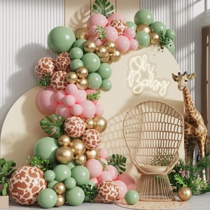 Kit arco ghirlanda di palloncini con stampa animalier, rosa, verde salvia, giungla, compleanno, ragazza, baby shower, decorazione Wild One per forniture per feste Giraffa Safari