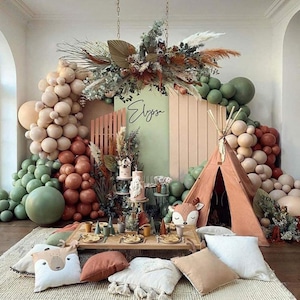 Kit arco ghirlanda di palloncini verde salvia Safari nella giungla Bosco Avocado Verde Palloncini beige dorati Baby Shower Decorazioni per compleanno Wild One Safari