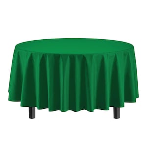 84in Green Premium Plastic Tablecloth Disposable Round Plastic Table Cover for Parties, Events & Weddings, Indoors, Outdoors