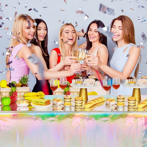 Lot De 3 Nappes Rectangulaires En Plastique Irisé Brillantes Jetables